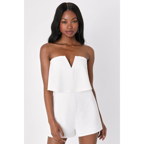 Lulu's Women's Power of Love Strapless Romper Ivory Size S NWT - Picture 1 of 6